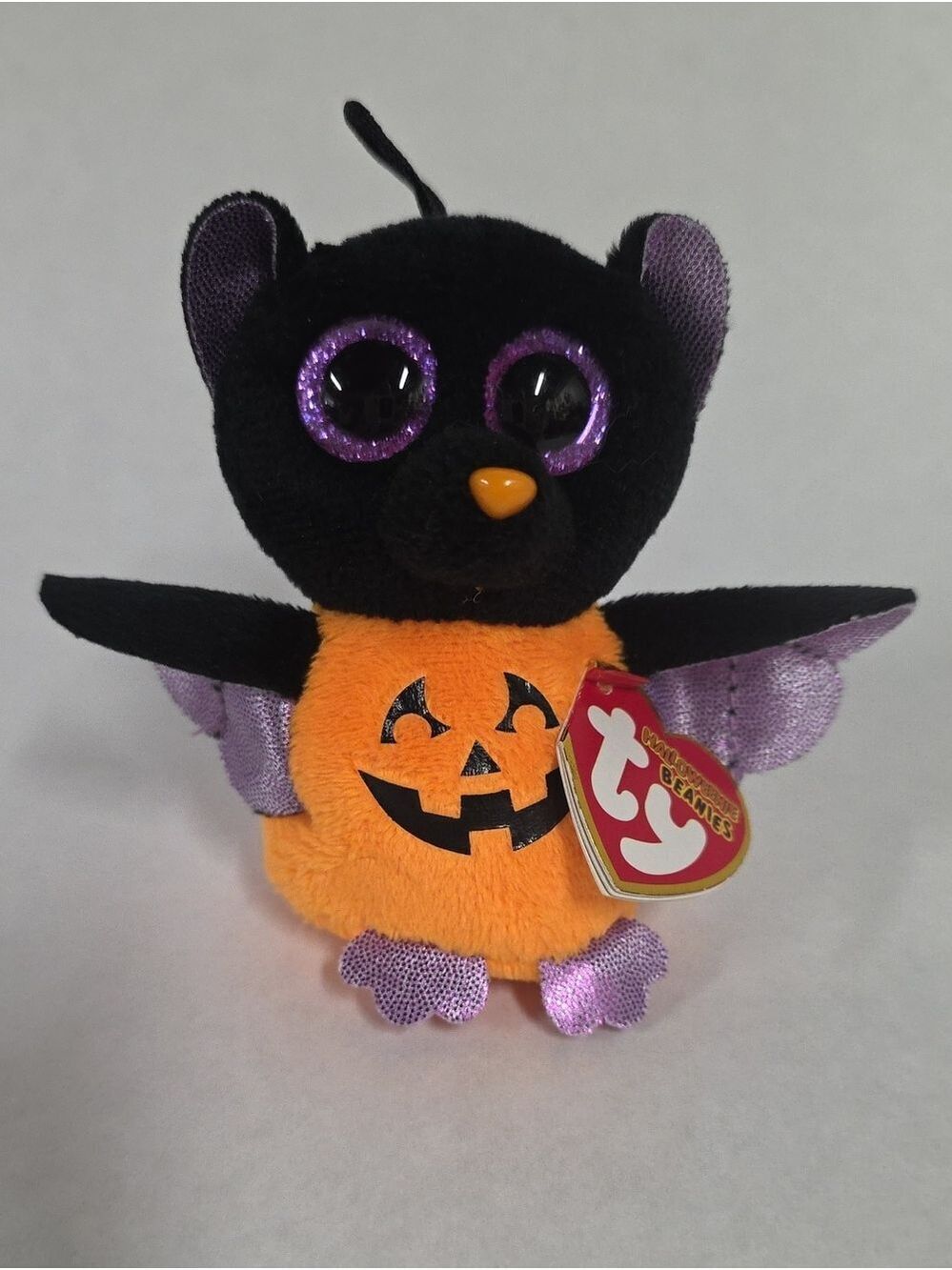 NWT Ty 2014 Halloweenie Beanie Batty the Bat Pumpkin Plush - Glitter Eyes